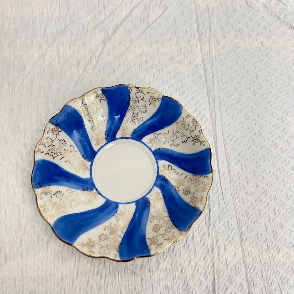 Demitasse Japan Porcelin Footed Saucer royal blue white gold
